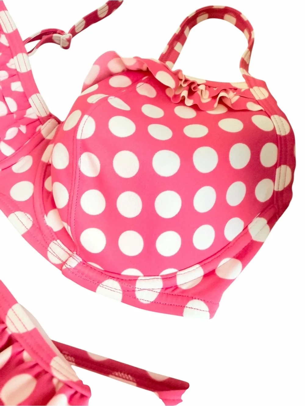 Pink Polka Dot Ruffle Bikini Set Top 34DD bottom 10